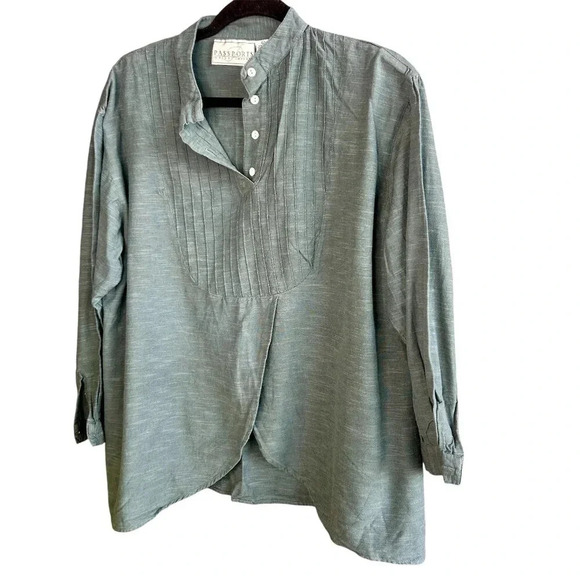 Pier One Imports Vintage Boho Mini Pleat Bib Front Tunic Length Top Size Large - Picture 1 of 8